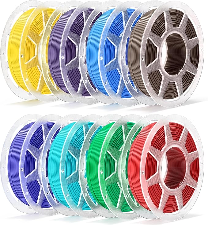 Pre-Dried PLA Basic 8x250g Bundle with Spool for Bambu Lab 3D Printers, Multicolor 1.75mm 3D Printing Filament, Red+Green+Cocoa Brown+Indigo Purple+Yellow+Dark Blue+Turquoise+Cyan