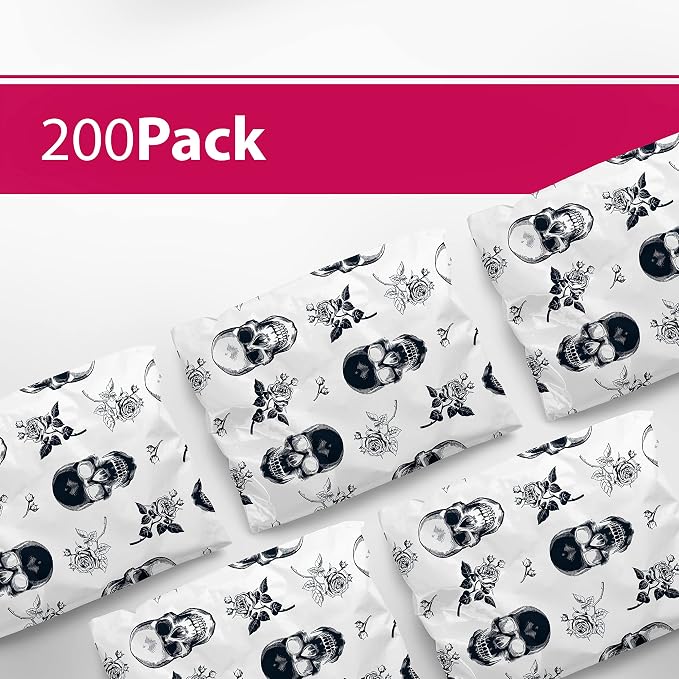 Package Mint Poly Mailers 6 x 9 200 Pack | Waterproof & Tear Resistant Mailing Envelopes for Small Business Supplies | Shipping Bags for Clothes | Cute Shipping Bags for Small Business -Skull Rose