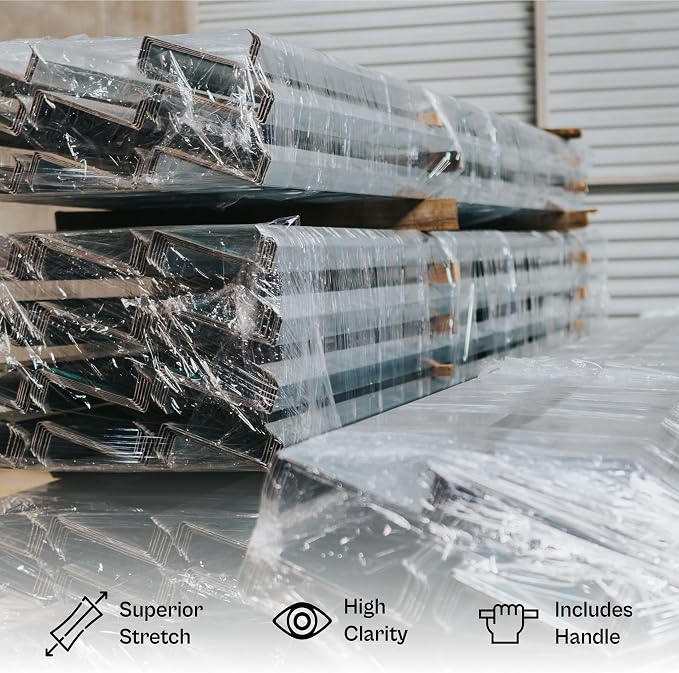 PSBM Mini Plastic Stretch Wrap Film with Handles 5"x1000' 60 Gauge 12 Rolls | Extended Core Handles, Heavy Duty Upto 500% Strength Plastic Shrink Film for Moving, Packing, Shipping & Industrial Packaging