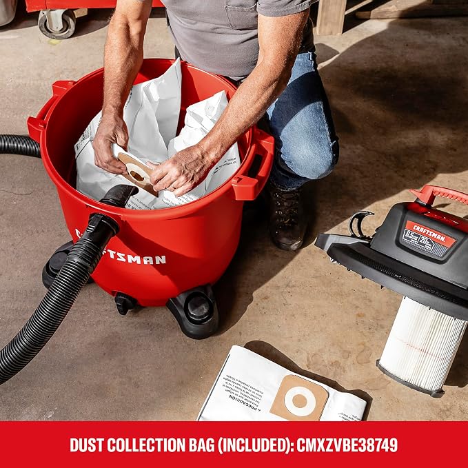 CRAFTSMAN CMXEVBE17596 20 Gallon 6.5 Peak HP Wet Dry Shop Vacuum | Heavy-Duty Wet and Dry Vac with Filter, Dust Bag, Hose and Attachments for Shop, Garage, Jobsite Cleaning