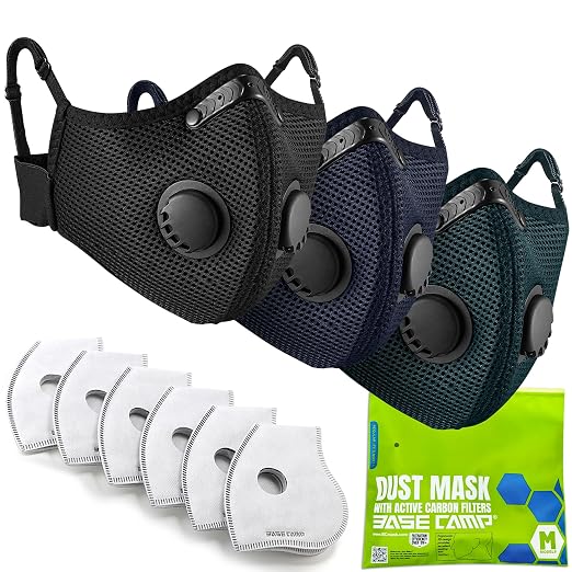 BASE CAMP Upgrade M Plus Dust Mask, Reusable Respirator Mask for Woodworking, Face Protection with 99.9% Effective Carbon Filters for Construction, Landscaping, Sanding, Painting, Pollution