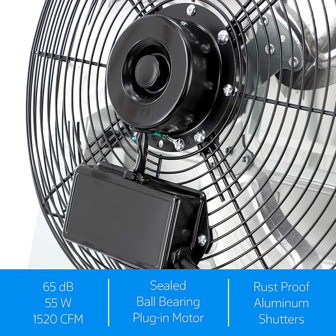 Vie Air Shutter Exhaust Fan with Power Cord – High-Performance Ventilation for Indoor/Outdoor Spaces, Energy-Efficient Cooling - Vent fan for Commercial, Greenhouse, Attic, Shed & Shop (14 Inch)