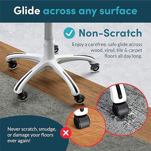 Lifelong Office Chair Wheels Replacement Rubber Chair Casters for Hardwood Floors and Carpet, Set of 5, Heavy Duty Casters for Chairs to Replace Office Chair Mats - Fits 98% (10 Pack)