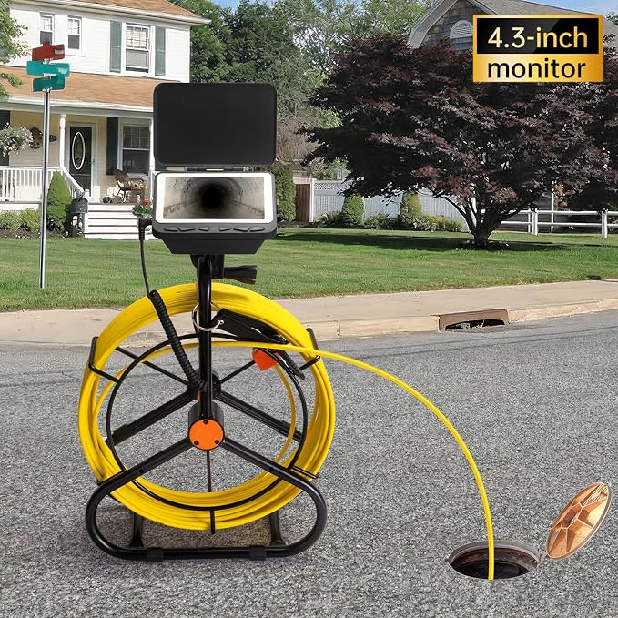 Sewer Camera 66ft,Drain Pipe Camera HD 4.3in Screen DVR 23MM Plumbing Snake Borescope with 12pcs LEDs Light, IP68 Sewer Inspection borescopes for Plumber(66ft/20M)