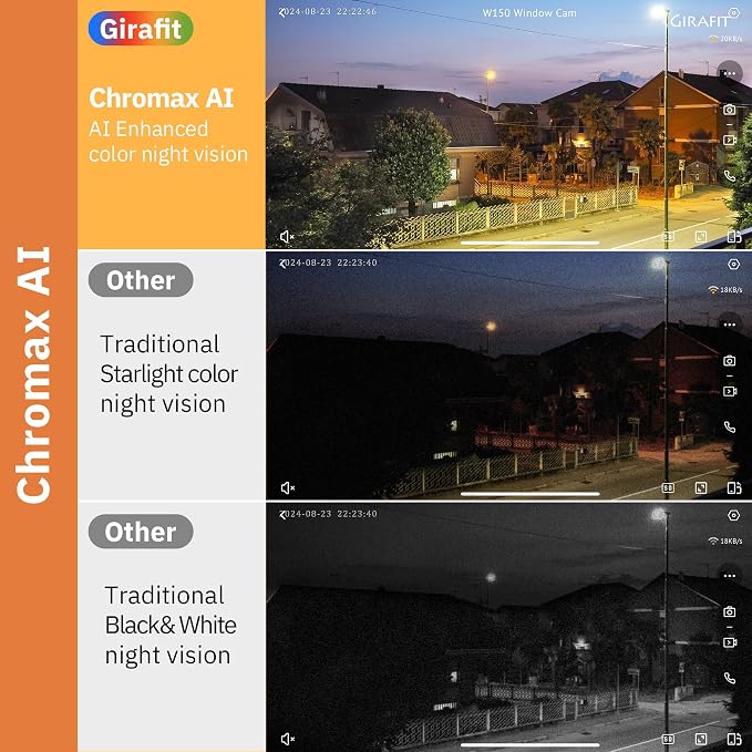 Girafit 5MP 3K Window Camera, 2.4GHz & 5GHz WiFi Indoor Security Camera for Home, ChroMax AI Color Night Vision, Person & Motion Detection, 24/7 Recording, Easy & Quick Install