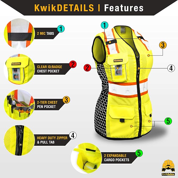 KwikSafety QUEEN BEE Safety Vest for Women [Yellow, Small] + TORTOISE Full Brim Hard Hat Bundle