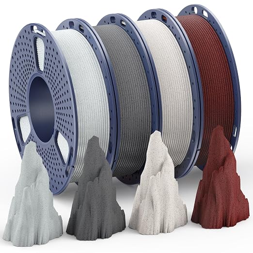250g Marble PLA Filament 1.75mm, Natural-Like Texture, Less Brittle, High Speed Rock PLA, 250g Spool, 4 Rolls, Ashen Concrete+Shadow Storm+Forest Green+Brick Red