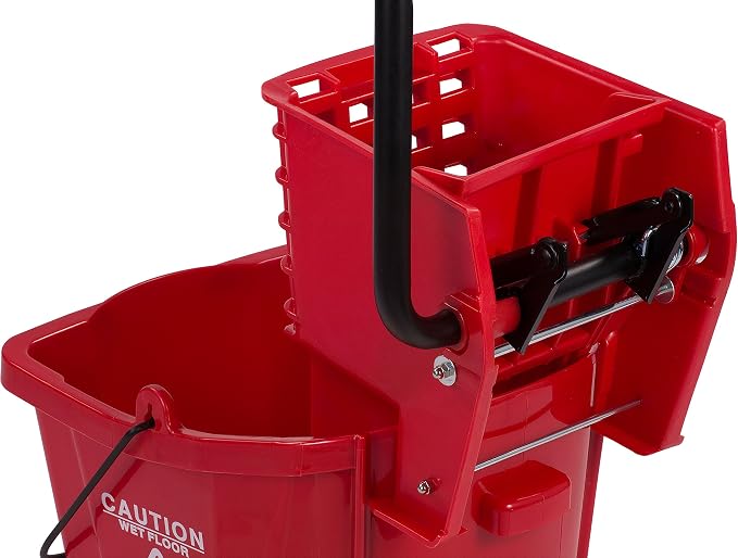 Carlisle FoodService Products Sparta Commercial Mop Bucket with Side Press Wringer, 26 Quart, Polypropylene, Red, 1 Count