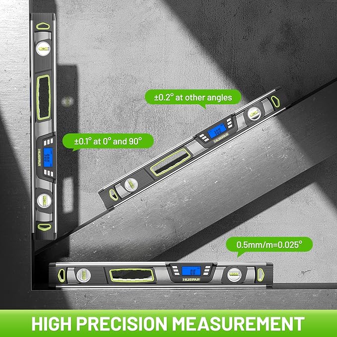 Huepar 24-Inch Digital Level, Professional Magnetic Electronic Torpedo Level with LCD Display, Audible Alerts, IP54 Dust/Waterproof, Angle Finder Tool with Carrying Case