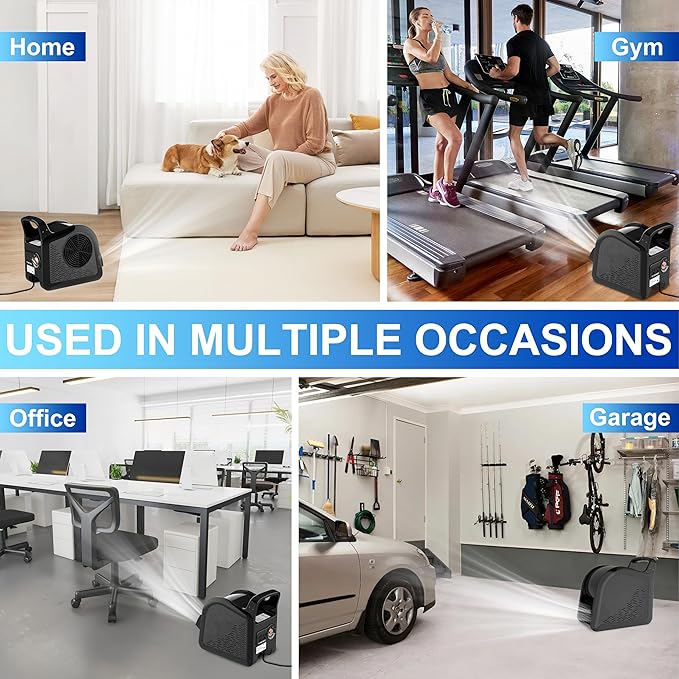 Portable Blower Fan for Home: High Velocity Floor Fans for Cooling and Drying - Air Mover with 185° Rotating for Bedroom, Garage, Shop and Gym, 3 Speeds Utility Fan with 2 AC Outlets, Black