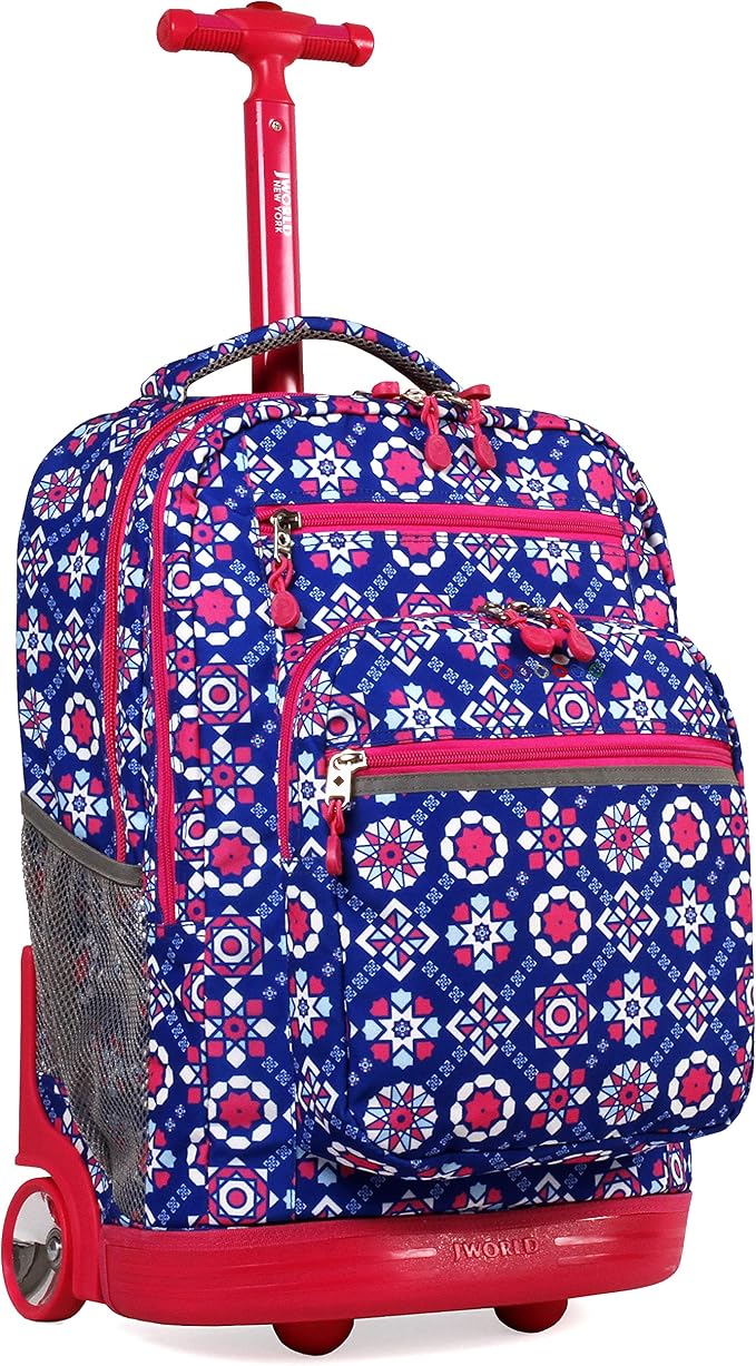 J World Sundance Laptop Rolling Backpack for Girls Boys. Roller Bookbag with Wheels, 20 Inch, Trinket