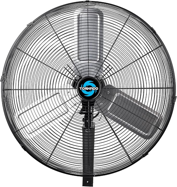 Tornado 24 Inch Pro Series High Velocity Oscillating Wall Mount Fan For Commercial, Industrial Use 3 Speed 7200 CFM 6.6 FT Cord UL Safety Listed