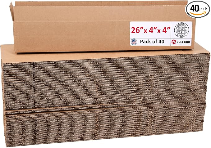 Long Cardboard Boxes 26"L x 4"W x 4"H (Pack of 40) - USA-Made Packing Boxes for Moving, Shipping, or Storage - USPS, UPS, FedEx Approved - Professional Packing Supplies for Moving | USA-Made Packing Boxes for Moving, Shipping, or Storage - USPS, UPS, F...