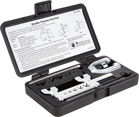OTC 4503 Double Flaring Tool Kit - Create Double or Single Flares in Copper, Aluminum, Soft Steel Brake Line, and Brass Tubing (to 45 Degrees); Includes 5 Adapters 3/16"(4.8mm) through 1/2" (12.7mm)
