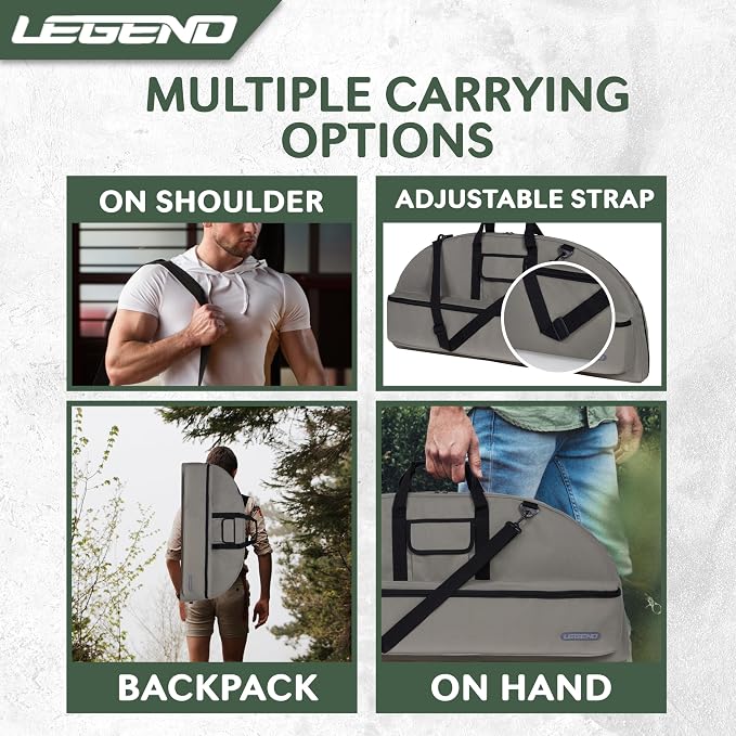 LEGEND Essential Compound Bow Case - Soft Bow Case for Compound Bow & Archery Accessories, Premium Bow Bag with Durable Nylon Fabric, Lightweight Archery Case with Backpack Strap - 36" or 44" Interior