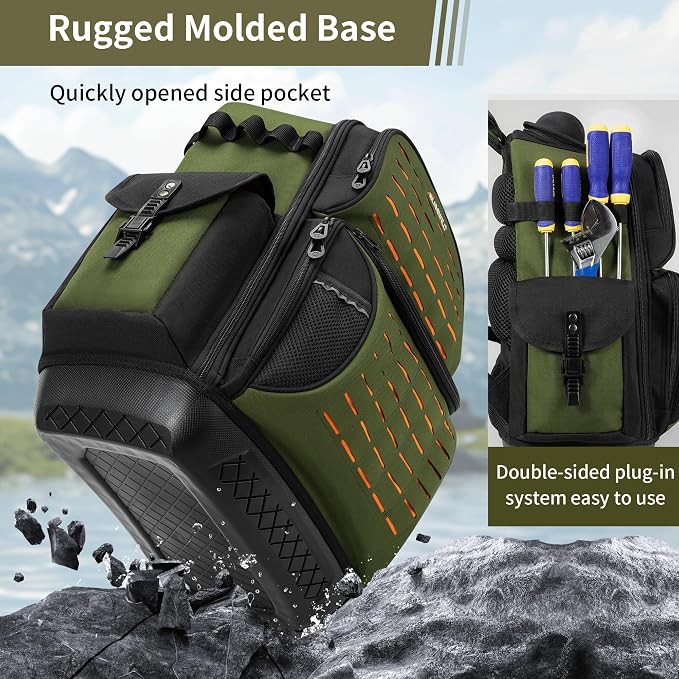 BLISSWILL Tool Bag Backpack for men,Heavy Duty Tool Backpack Bag with Waterproof Molded Base，62 Pockets/40 Loops Heavy Duty Tools Organizer Bags/Electrician/Industrial/Construction Work Backpack