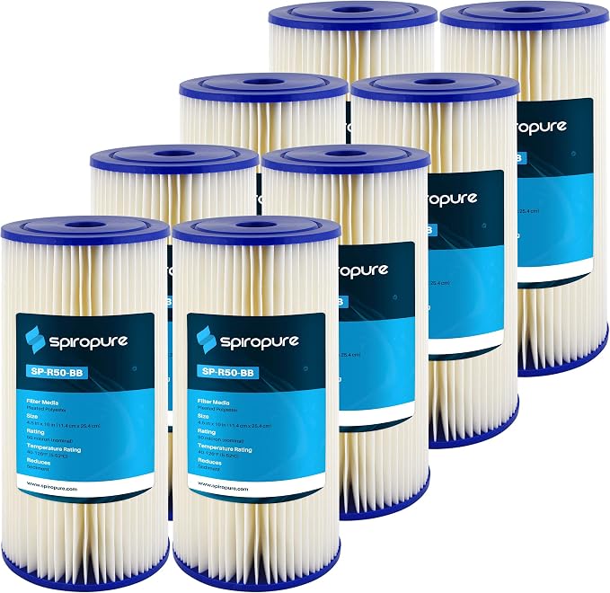 SpiroPure 10x4.5 50 Micron Water Filter SPC-45-1050 R50-BB R50-BBSA, 8 Pack
