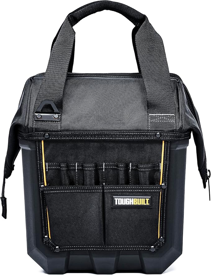 ToughBuilt ClipTech Series – Massive Mouth 12" Tool Bag, Wide-Opening Hard Body Design with 25 Pockets, Waterproof Base & Shoulder Strap (TBL-CT-62-12)