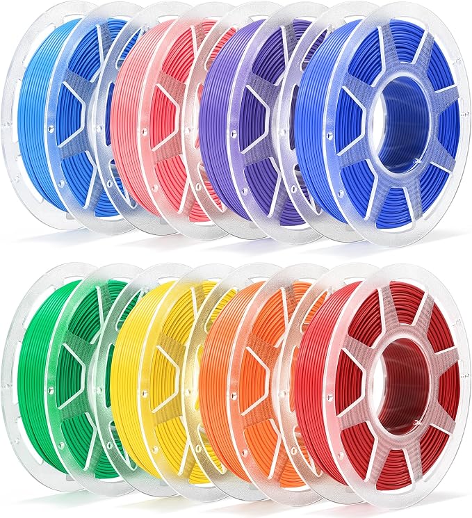 Pre-Dried PLA Basic 8x250g Bundle with Spool for Bambu Lab 3D Printers, Multicolor 1.75mm 3D Printing Filament, Red+Cobalt Blue+Green+Pink+Yellow+Orange+Purple+Cyan