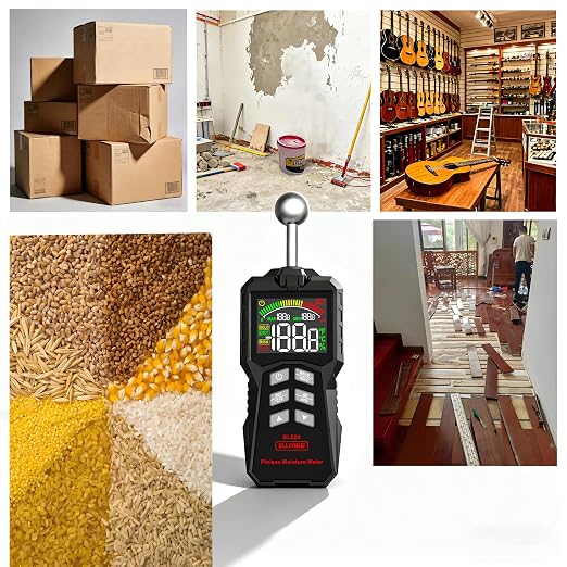 GL62A Pinless Moisture Meter, Spherical Induction Detector for Wood Walls Concrete, Non-Destructive Moisture Tester with LED Light, 0-100% Range, 5-40mm Depth