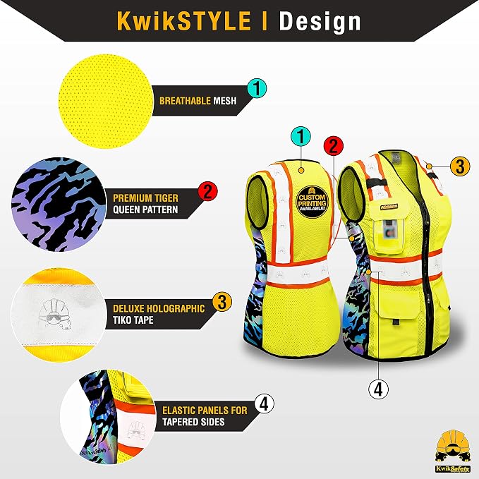 KwikSafety TIGER QUEEN Safety Vest for Women [Yellow, Small] + TORTOISE Full Brim Hard Hat Bundle