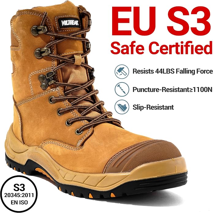 Steel Toe Work Boots for Men and Women, S3 Certified Safety Boots with Lace-Up Design, Waterproof, Anti-Puncture, Slip-Resistant, Ideal for Construction, Outdoor