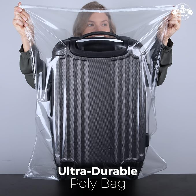 24x28 X-Large Clear Poly Bags Suffocation Warning - 200 Pack - Strong Seal