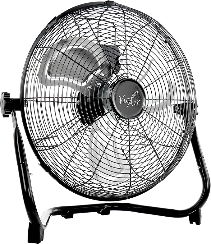 Vie Air 12 Inch Twin Pack Industrial High Velocity Heavy Duty Metal Floor Fan with 3 Speed Settings, Black