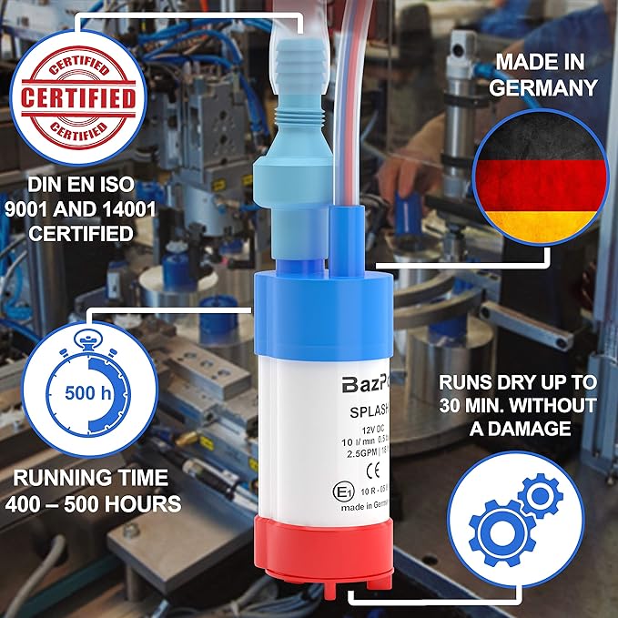 12V Submersible Water Pump - German Made (2.5GPM / 18ft.) | Portable RV Water Pump - Works with Electric Switch in 12V Faucets | 12 Volt Small Water Transfer Pump for Camper, Marine, Solar.