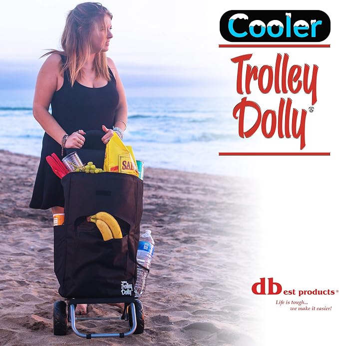 dbest products Cooler Trolley Dolly, Black Insulated cooler bag folding collapsible rolling shopping grocery tailgating bbq beer ice cart 14" x 17" x 38"