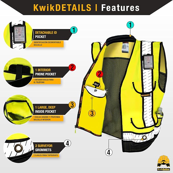 KwikSafety GODFATHER Safety Vest Class 2 & Class 3 ANSI OSHA Hi Vis Vest