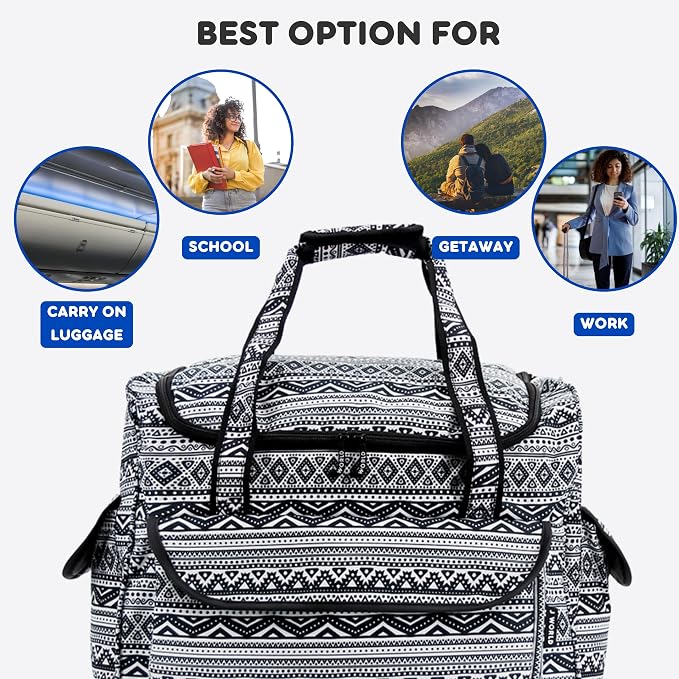 J World Donna Rolling Tote Bag on Wheels for Women. Roller Laptop Briefcase. Overnight Weekender Teachers Work, Tribal