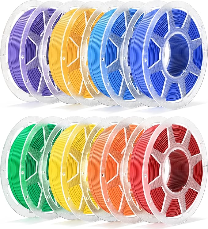 Pre-Dried PLA Basic 8x250g Bundle with Spool for Bambu Lab 3D Printers, Multicolor 1.75mm 3D Printing Filament, Red+Orange+Sunflower Yellow+Yellow+Green+Cyan+Cobalt Blue+Purple