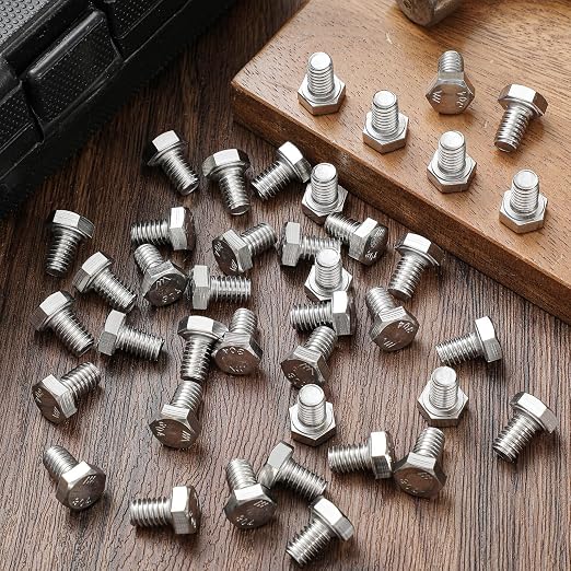 Zonon 50 Pcs 5/16-18 x 1/2" Hex Head Screw Bolt 18-8 (304) Stainless Steel Hexagon Bolts, Fully Threaded, Plain Finish, External Hex Drive (Silver)
