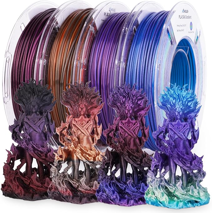 AMOLEN Silk PLA Filament Bundle, 3D Printer Filament Gradient 1.75mm Silk Shiny Filament Bundle 1.75mm PLA 200gX 4 Spools