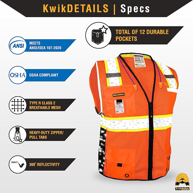KwikSafety BIG KAHUNA DIGITAL Safety Vest [Orange, 2XL] + TORTOISE Full Brim Hard Hat Bundle