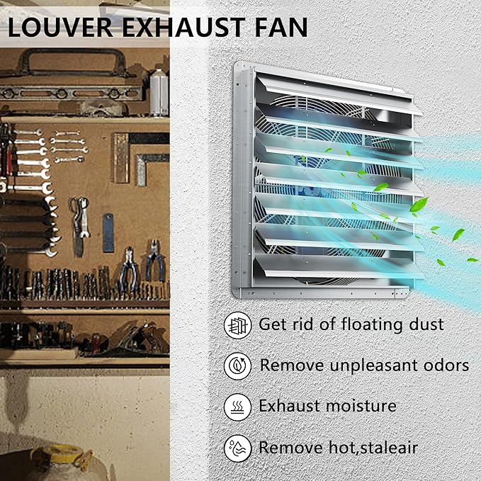 30 Inch Shutter Exhaust Fan, Aluminum Wall Mounted Exhaust Fan, 7207 CFM High Speed Automatic Shutter Attic Fan, Vent Fan For Greenhouse,Shed,Shop,Garage,ETL Listed
