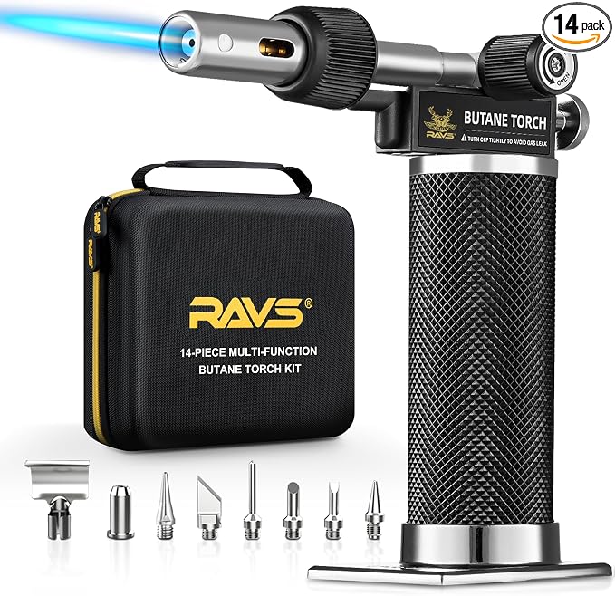 RAVS Butane Soldering Iron Kit Cordless, 14-Piece Multi-Function Butane Torch Kit, Portable Brazing Torch with Adjustable Flame, Without Butane Fuel, Unique Gifts for Men Women Husband