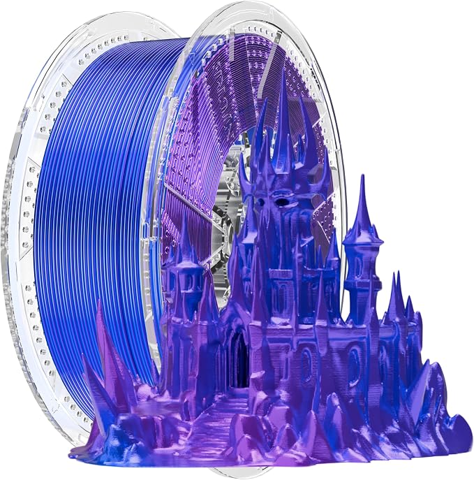 Conjure Silk Dual Color PLA Filament 1.75mm, Transparent Detachable Reusable Spool Compatible with Bambu Lab AMS Refill, Shiny Blue Purple Gradient 3D Printer Filament 1KG -Smooth Printing, No Clog
