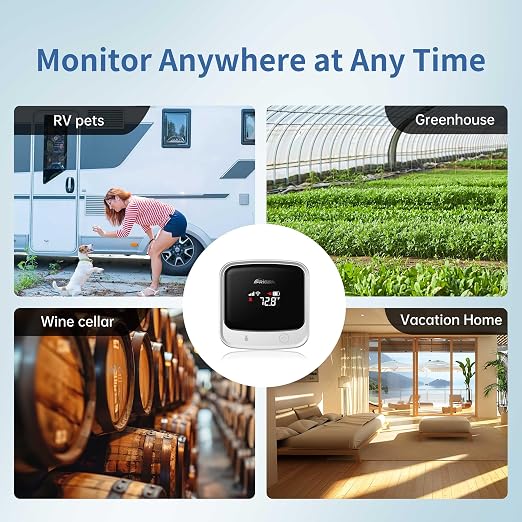 Frigga 4G Cellular Temperature & Humidity Monitor, No WiFi Required (WiFi Optional), Remote Temperature Sensor with App, Email & On-Device Voice Alerts for RV, Pets, Vacation Home, S0