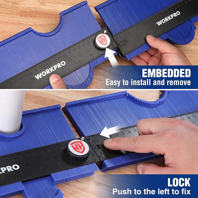 WORKPRO Connectable Contour Gauge (10+10 Inch), Profile Duplicator with Lock, Precisely Copy Irregular Shape, Gift for Father, Husband, Outline Marking Tool for Woodworking Floor, Carpet, Tile Laying