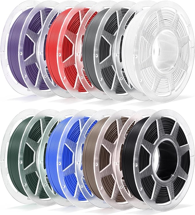Pre-Dried PLA Basic 8x250g Bundle with Spool for Bambu Lab 3D Printers, Multicolor 1.75mm 3D Printing Filament, Black+White+Cobalt Blue+Red+Indigo Purple+Forest Green+Dark Gray+Cocoa Brown