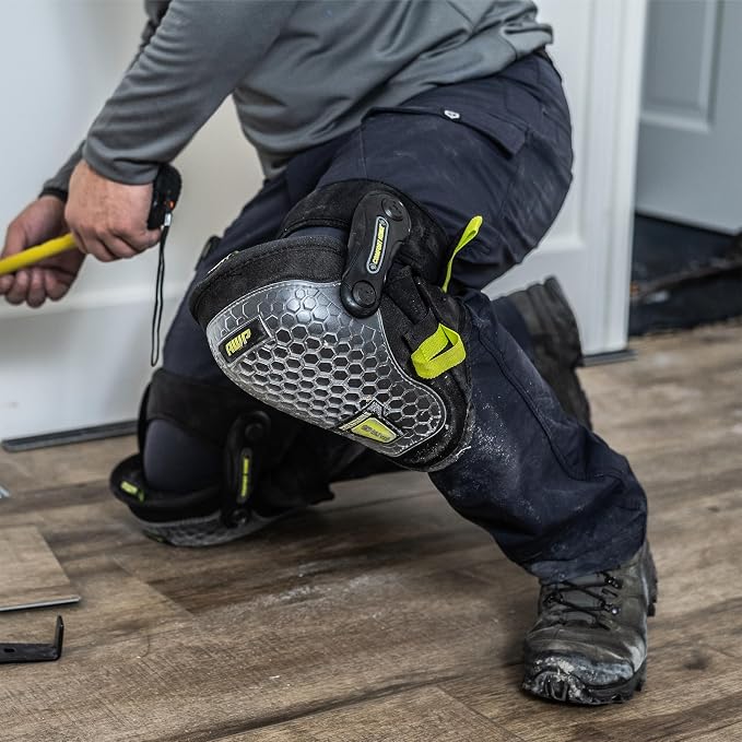 AWP Gel Pro Comfort Hinge Knee Pads | Dual Gel/Foam Padding + Comfort Hinge Design | Non-Marring Cap, Breathable Straps | Jobsite Knee Protection for Flooring, Construction & Landscaping