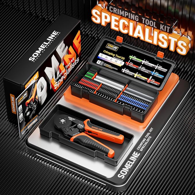 SOMELINE Ferrule Crimping Tool Kit,Self-Adjusting Pliers for wire ferrules AWG 24-8, With 9 Sizes Insulated Wire Ferrules Terminals,Square Crimp Connector Assortment Kit (GX9-4)