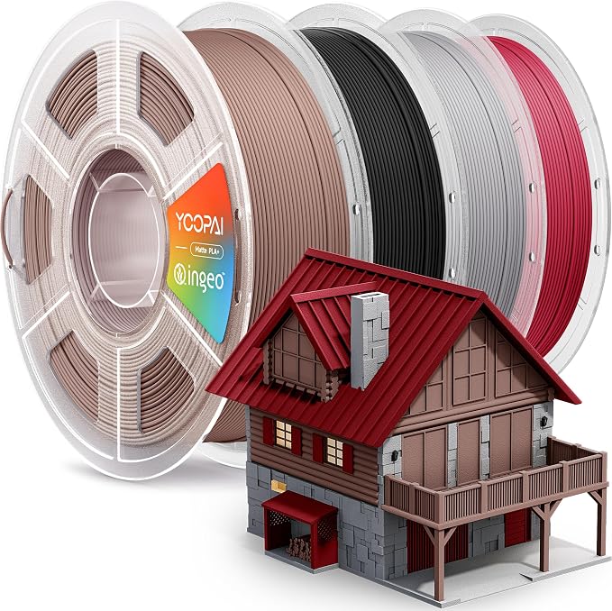 YOOPAI PLA+ Matte Filament 1.75mm, 4KG (8.8lbs) 3D Printer Filament, Dimensional Accuracy +/- 0.02 mm, Earth Brown+Charcoal Black+Nardo Gray+Burgundy Red