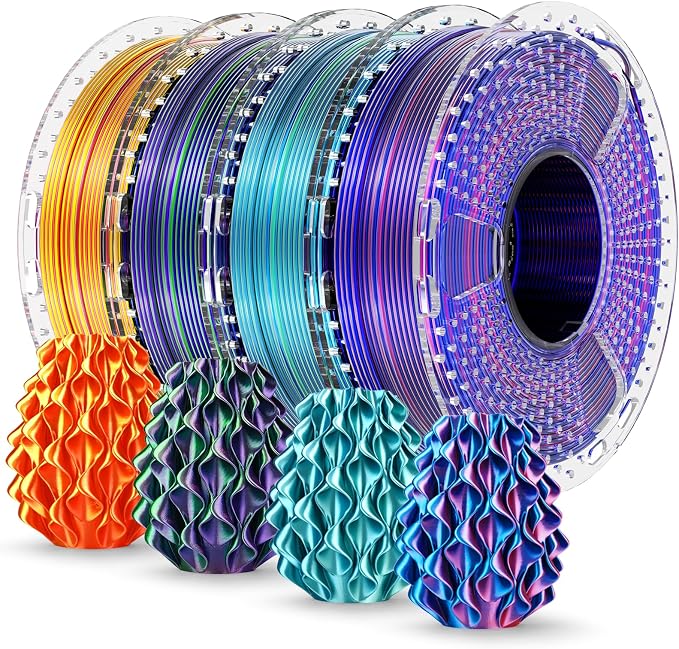 SUNLU Silk PLA+ Filament 1.75mm Multicolor 250gx4, Silky Glossy PLA Plus 3D Printer Filament Bundle for Bambu Lab 3D Printers, Red Gold+Blue Green+Red Blue+Green Purple