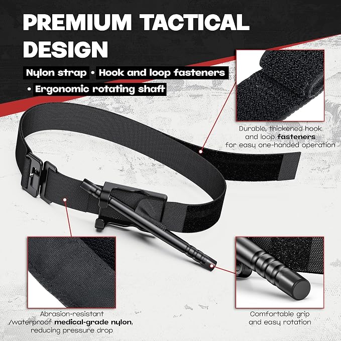 Qen Tourniquet for Severe Bleeding Control, Gear for First Aid Kits and Tourniquet Kits, Suitable for Emergencies, One-Handed Operation Includes a Storage Bag and Scissors