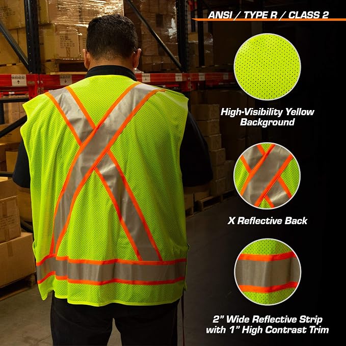 TR Industrial 5-Point Breakaway High Visibility Safety Vest, Type R Class 2