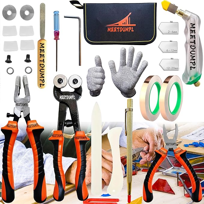 26pcs Stained Glass Kit，Glass Cutters Tools，Stained Glass Supplies,Heavy Duty Glass Running Pliers，Wheeled Glass Nippers，Breaker Grozer Pliers，Glass Cutter，for Stained Glass,Mosaics,Fusing,Breaking(3)