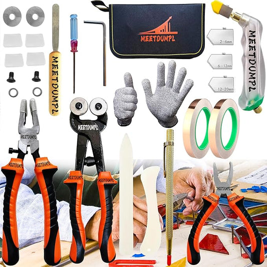 26pcs Stained Glass Kit，Glass Cutters Tools，Stained Glass Supplies,Heavy Duty Glass Running Pliers，Wheeled Glass Nippers，Breaker Grozer Pliers，Glass Cutter，for Stained Glass,Mosaics,Fusing,Breaking(3)